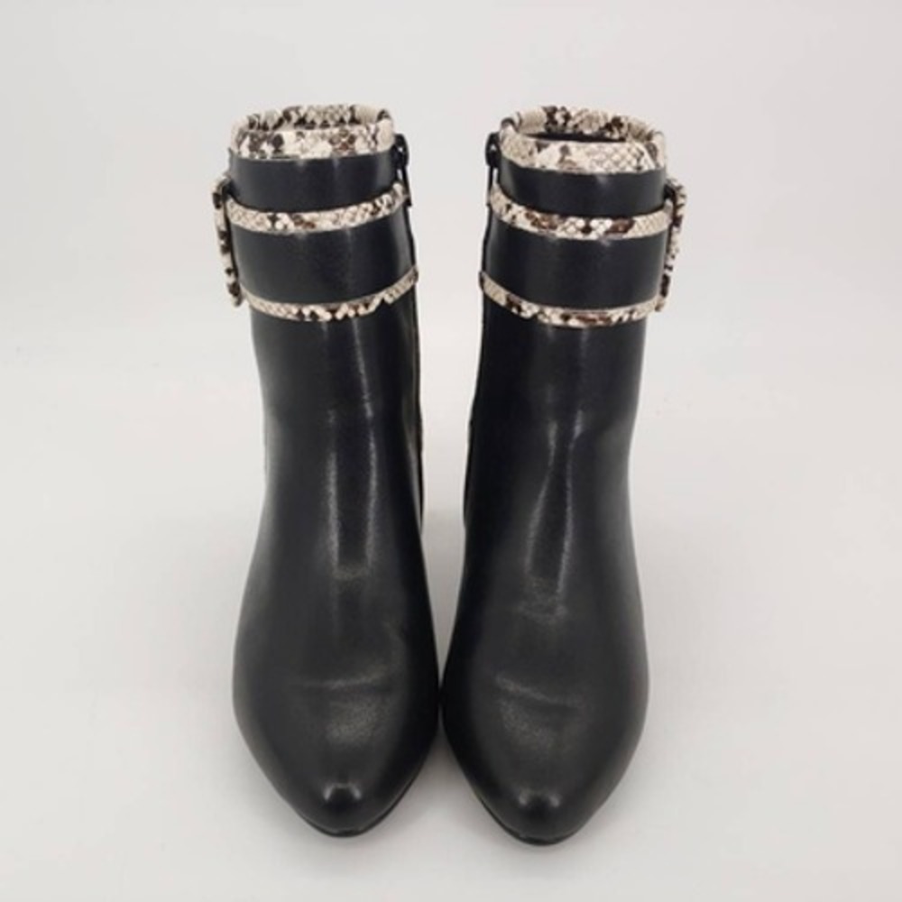 Ashro Womens Tariana Ankle Boots Black Beige Snake Print Buckle Side Zip 7
